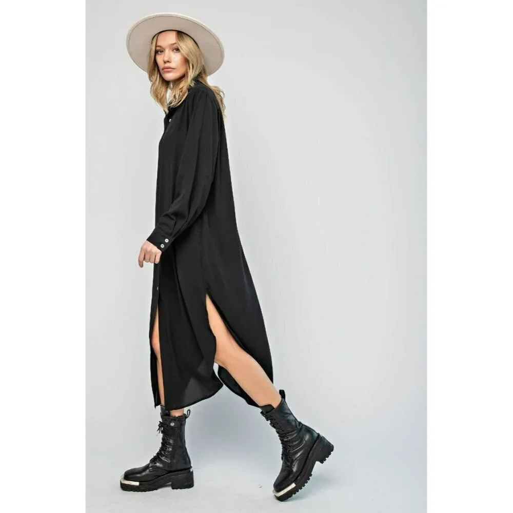 Found My Forever Button Down Wool Dobby Dress in Black